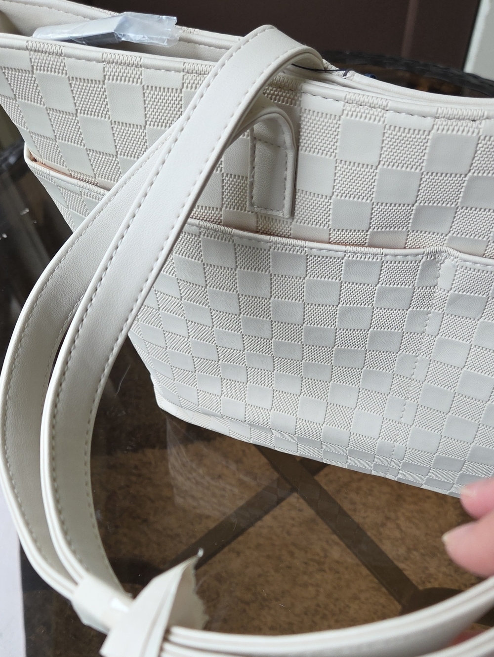 Tahari Ivory Checkered Tote - Picture 4 of 6